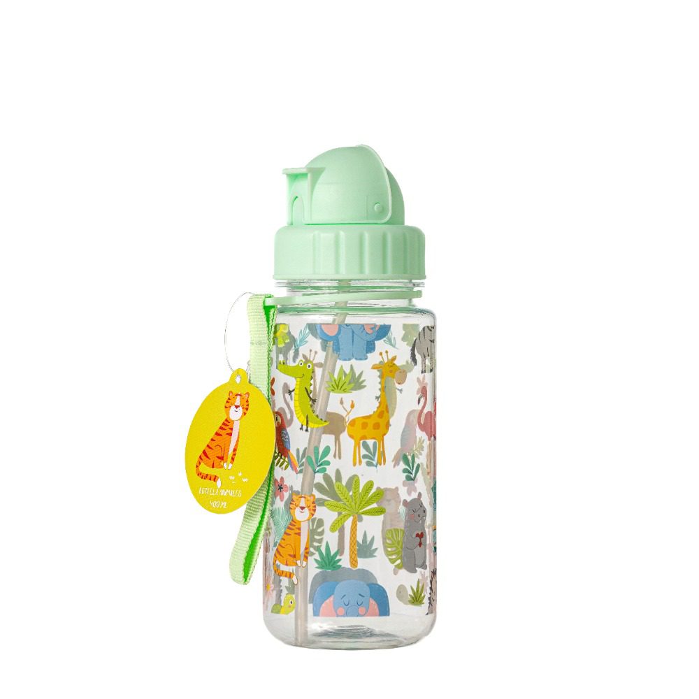 Botella Plástico con Pajita - Safari - Mundo Petit - JanaBanana